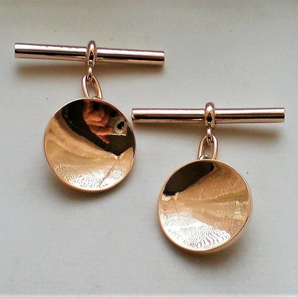 Antique Victorian Solid 9K 9KT 9C 9CT Rose Pink Gold Engravable Men's Cufflinks